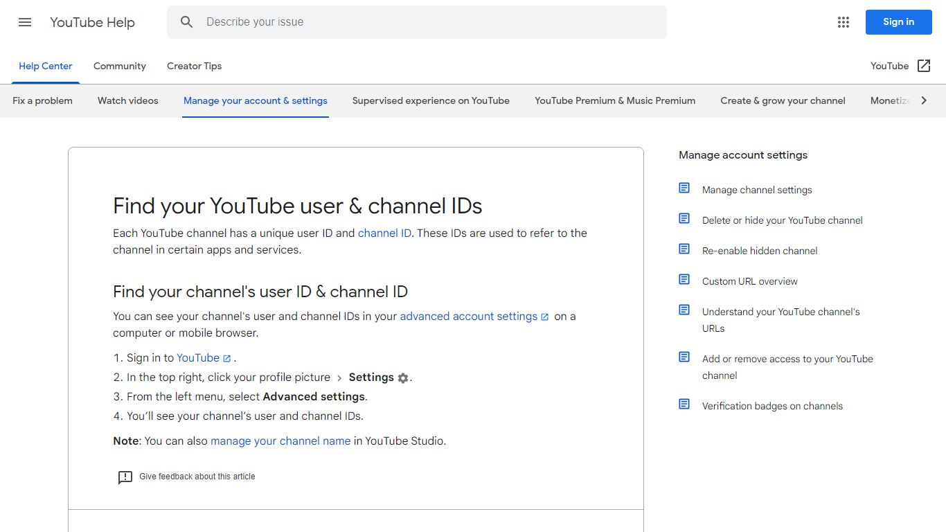 Find your YouTube user & channel IDs - YouTube Help - Google